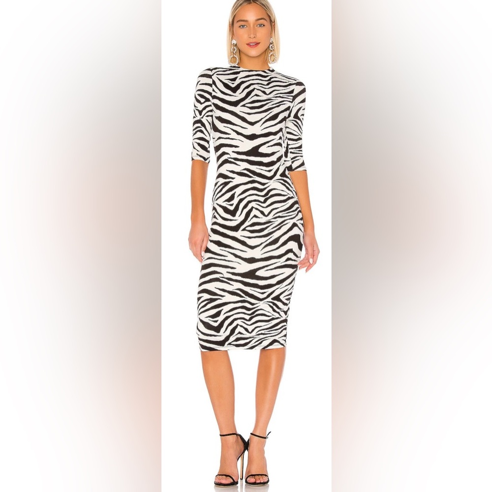 NWT Alice + Olivia Delora White/ Black Fitted Mock Neck Midi Dress